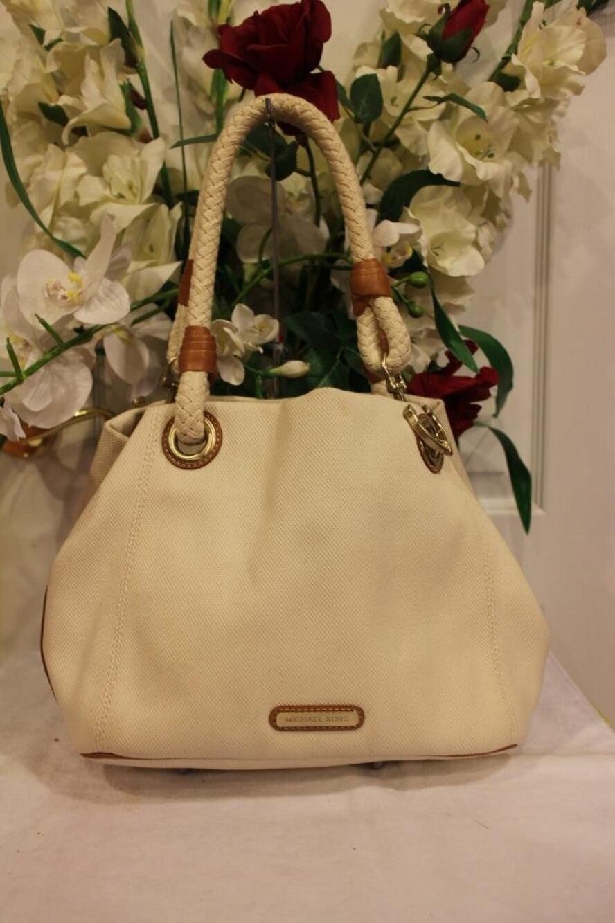 MICHAEL KORS NAUTICAL MARINE ivory CANVAS TOTE BAG PURSE (PU3000